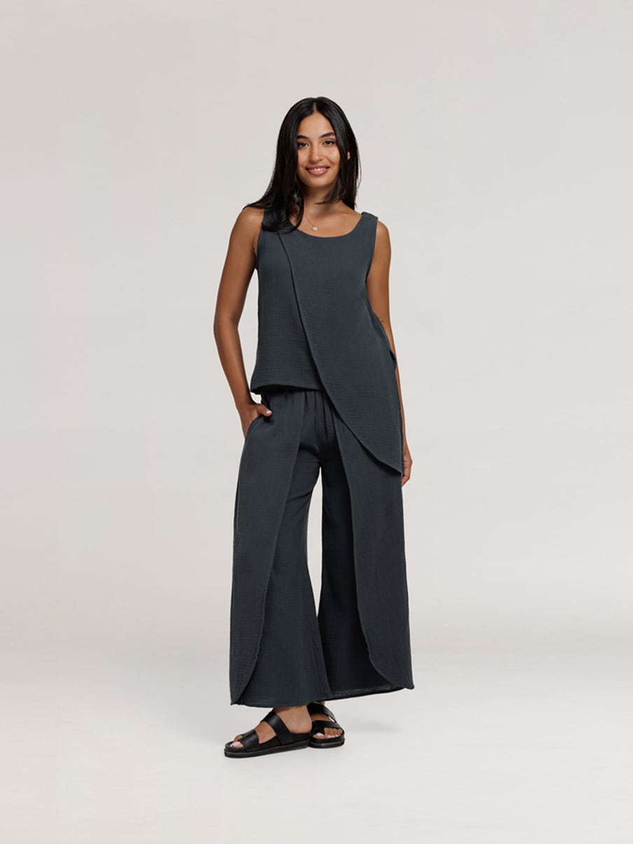 Sustainable fashion campaign photographed at Suluh Bali studio with natural textures